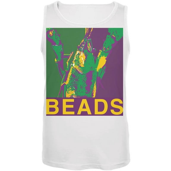 Mardi Gras Crawfish Beads White Adult Tank Top - Small