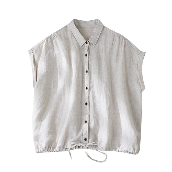 2026 Cotton Linen Tank Tops for Women Casual Button Down Sleeveless Shirts Summer Solid V Neck Blouses Tops