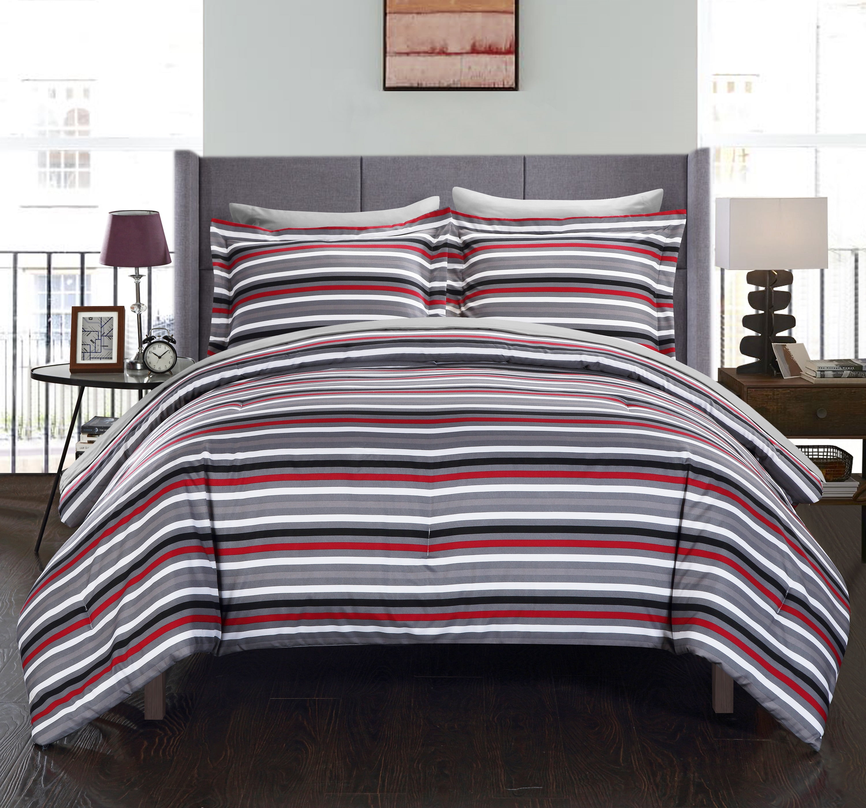 Chic Home 5Piece Rianne Striped Printed Reversible Twin Bed In a Bag