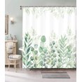 Green and White Shower Curtain, Fabric Shower Curtains for Bathroom
