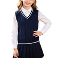 thumbnail image 6 of SHTXOZHI Kid's Knitted School Uniform Sweater Sleeveless V-Neck Pullover Basic Layering Casual Fall Striped Tank Tops, 6 of 6