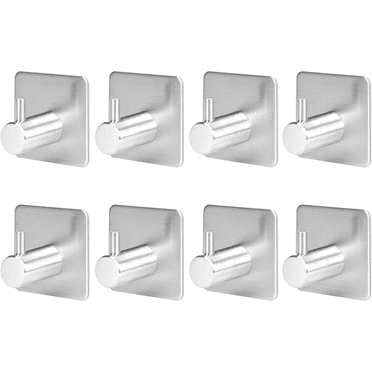 Self Adhesive Hooks, Bathrooms Hooks,Heavy Duty Wall Towel Hooks, Stainless Steel Coat Hangers Hooks 8 Pack Sliver