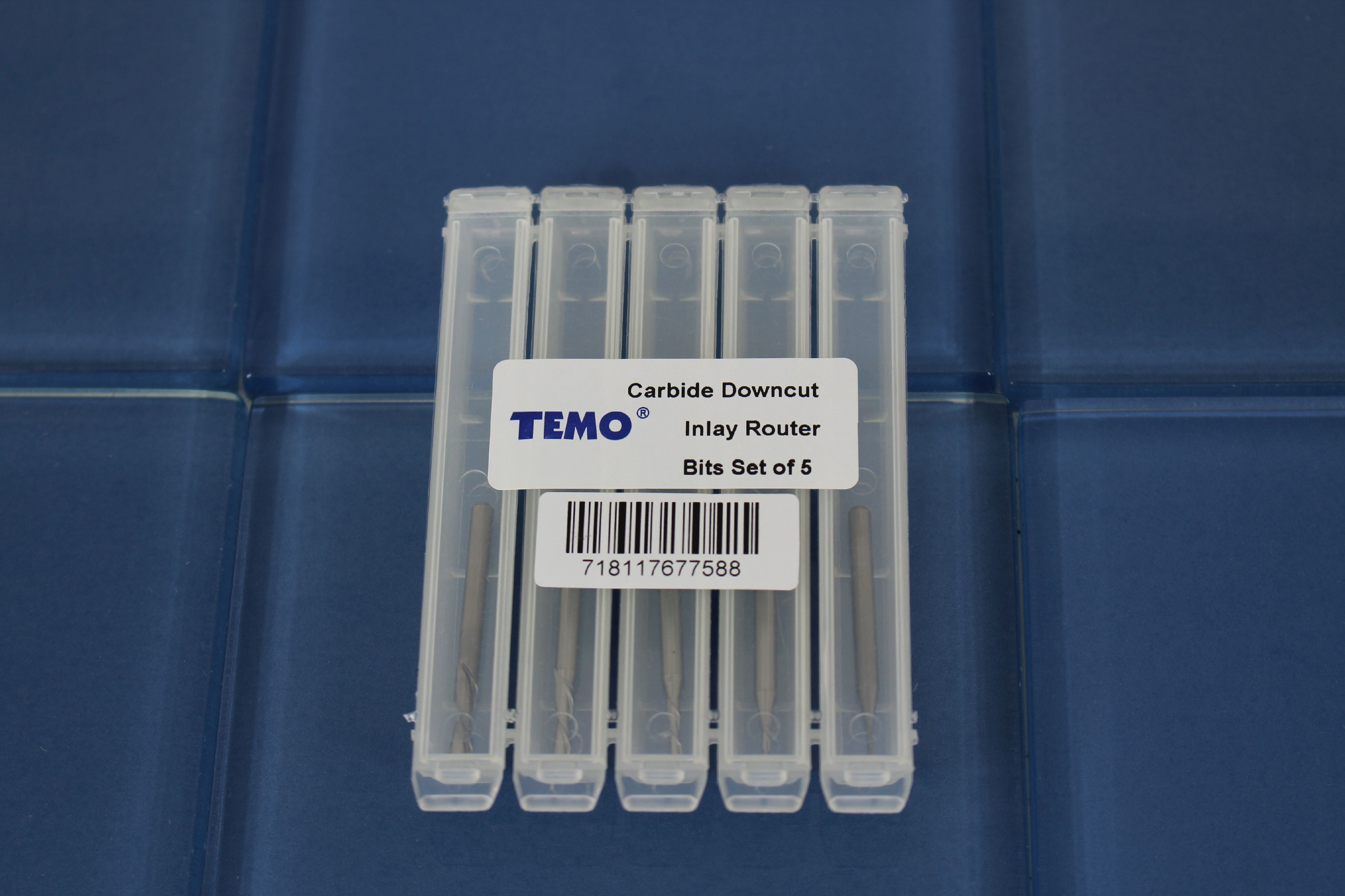 TEMO 5 pc Carbide Downcut Inlay Router Bits Set: 1/8 Inch (3.2 mm), 3/32 Inch (2.4 mm), 1/16 Inch (1.6 mm), 3/64 Inch (1.2 mm), and 1/32 Inch (0.8 mm)