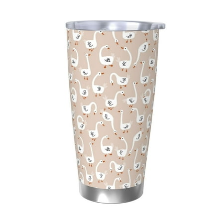 

Cauagu White Goose Pattern 20oz Tumbler Stainless Steel Vacuum Insulated Tumbler with Lid Insulated Coffee Mug Thermal Cup with Splash Proof Sliding Lid-Without Straw