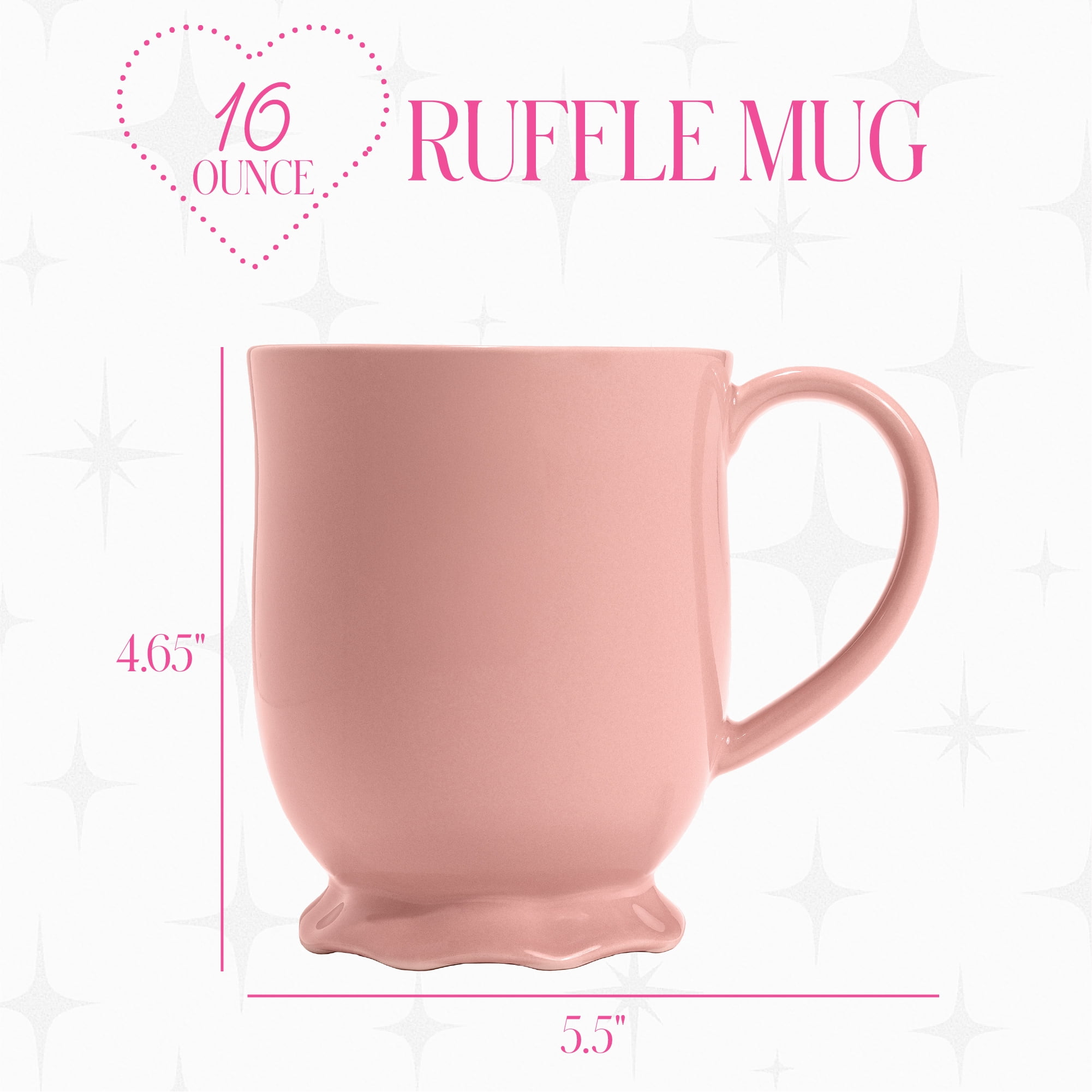 Paris Hilton Heiress Collection Stoneware Mug, Scalloped Ruffle Base, Microwave and Dishwasher Safe, 16-Ounce, Rose Pink