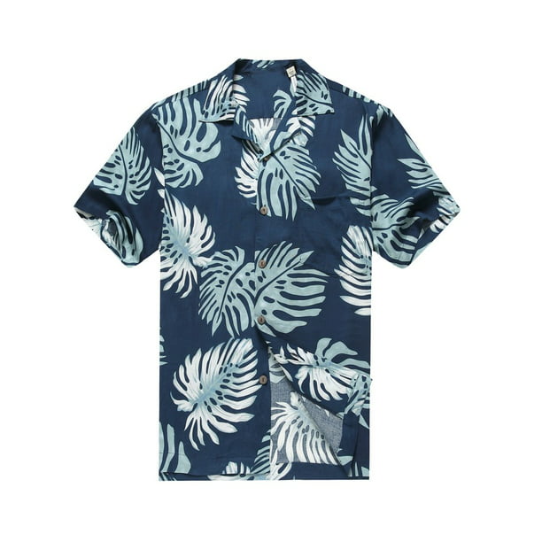 Hawaii Hangover Men's Hawaiian Shirt Aloha Shirt Palm Leaves in Navy ...