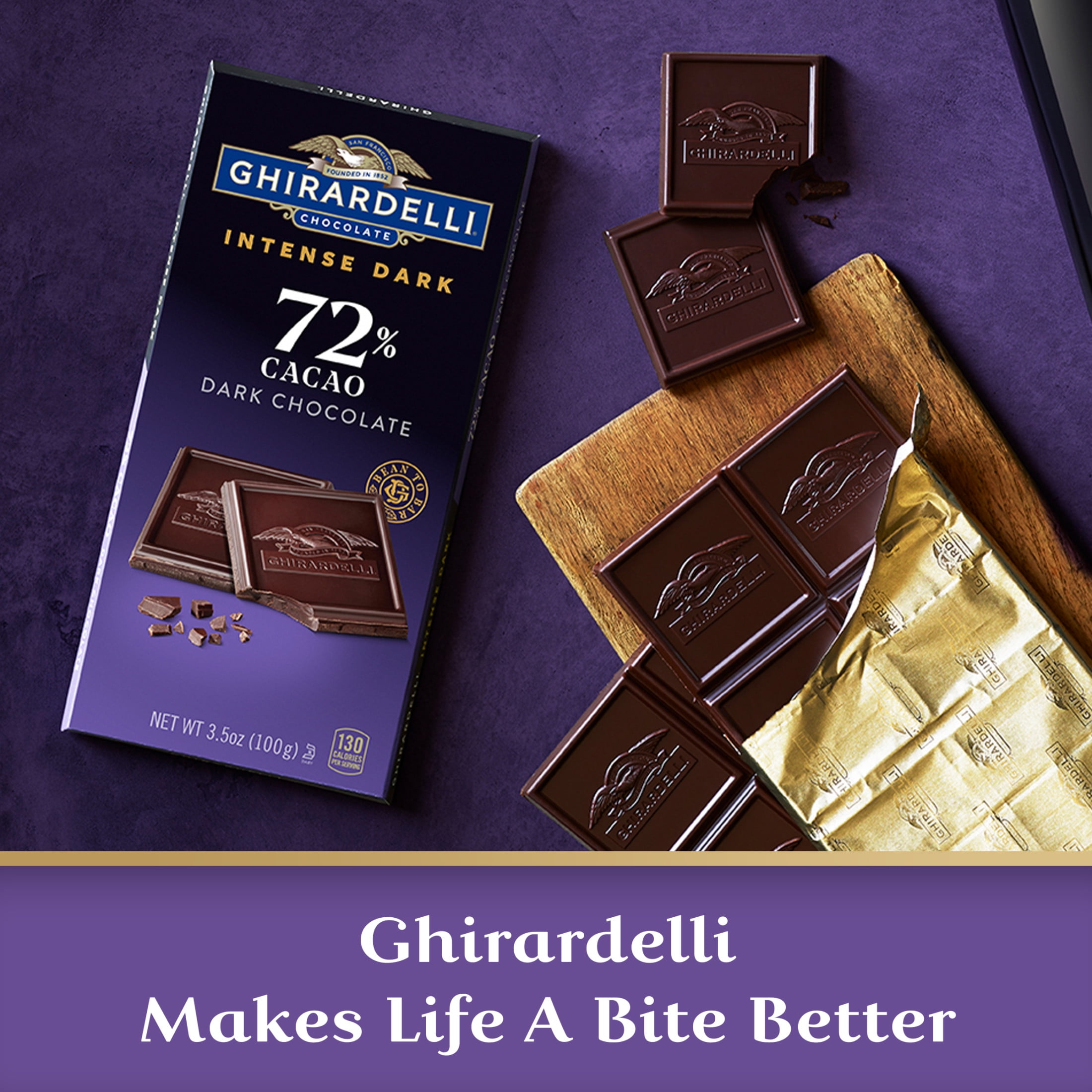 GHIRARDELLI Intense Dark Chocolate Bar, 72% Cacao, 3.5 oz Bar
