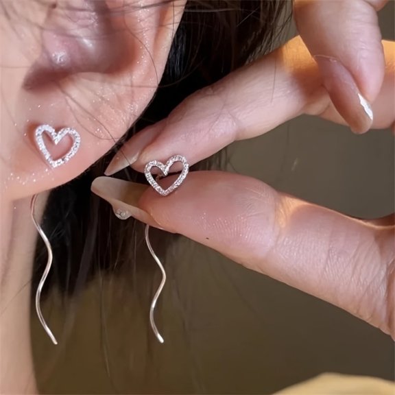 ATJIA Love Heart Spiral Dangle Earrings for Women 925 Sterling Silver Wire Chain Threader Drop Dangling Hypoallergenic Piercing Ear Jewelry Gifts