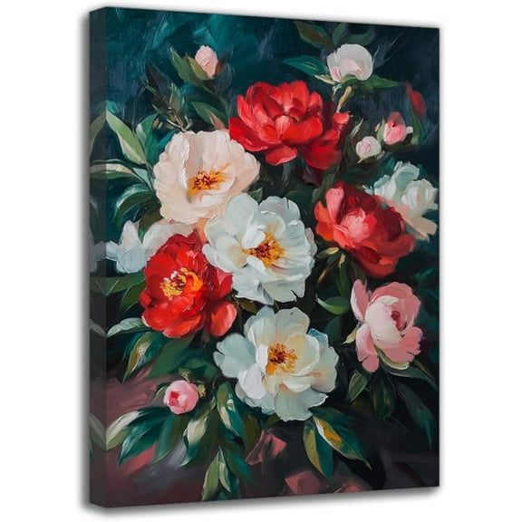 Elegant Floral Theme Wall Art for Home Decor Framed Canvas Prints Blossom Flower Vintage Picture for Living Room, Wall Decor for Bedroom Bathroom Nature Lover