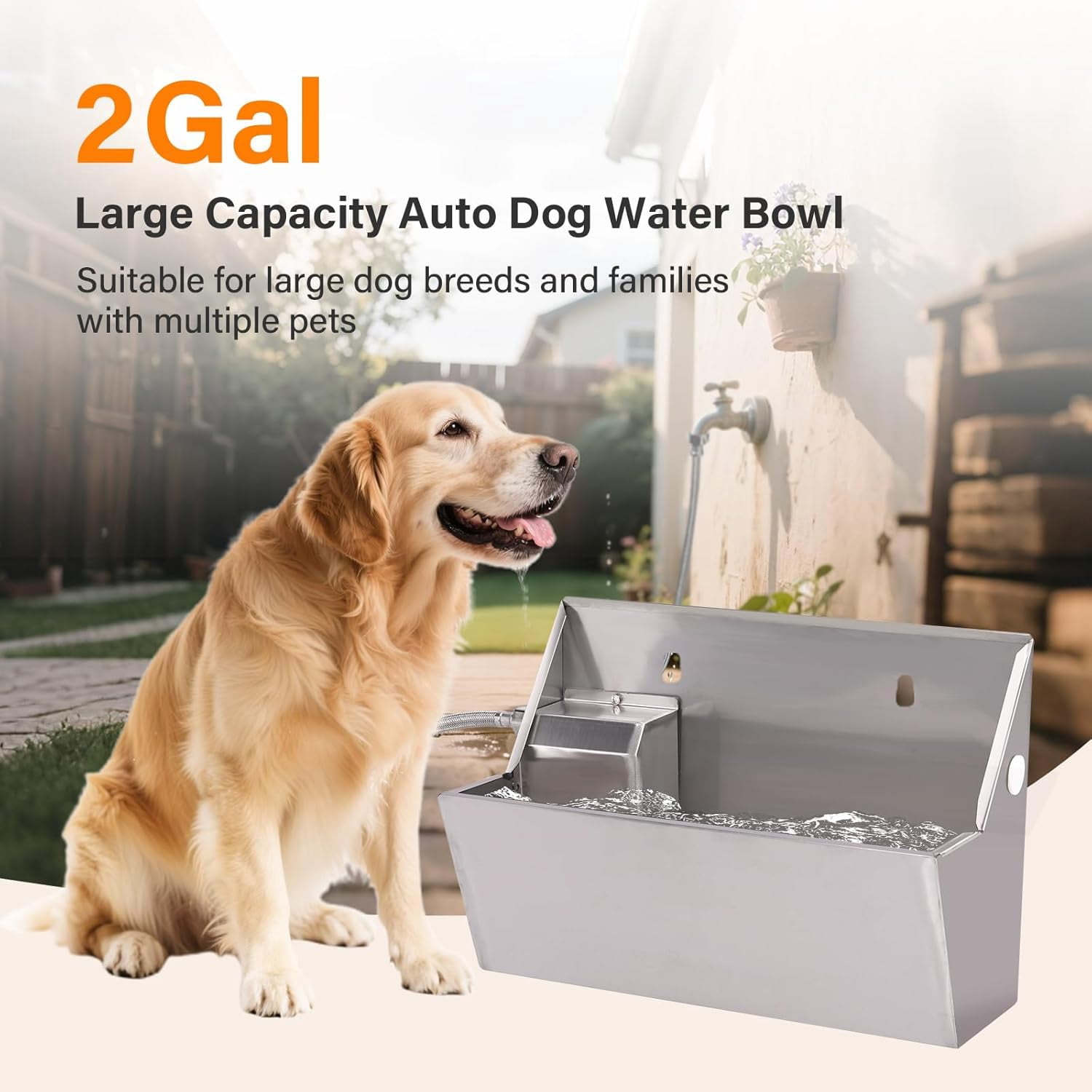 2Gal Automatic Dog Water Bowl Dispenser Auto Fill Dog Waterer Outdoor Livestock Water Trough Drinking Feeder for Large Breed Dogs Chicken Cat Horse Poultry Farm Animal