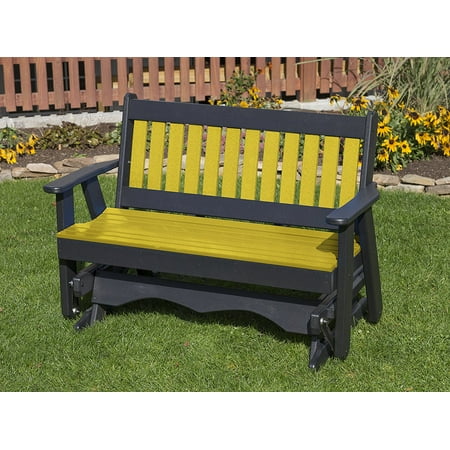 Hdpe Lumber Yellow 4FT-POLY LUMBER Mission Porch GLIDER Heavy Duty EVERLASTING PolyTuf HDPE - MADE IN USA - AMISH CRAFTED ()