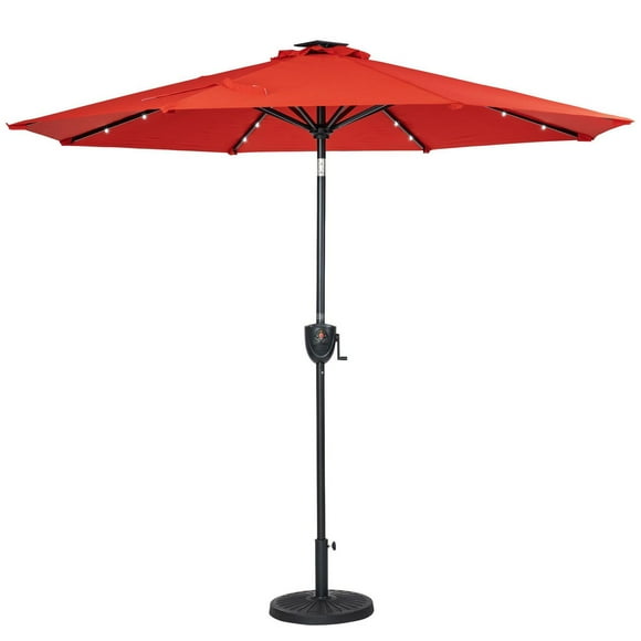 Sun-Ray Parapluie solaire rond de 9 pi avec haut-parleur Bluetooth intégré - Rouge rubis