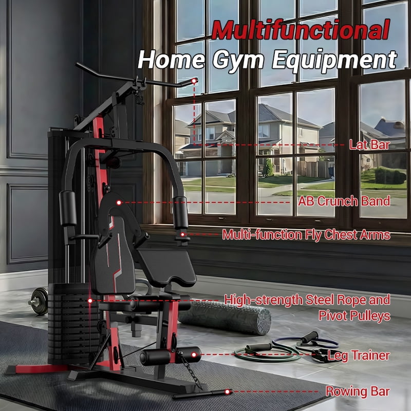LEZEE Home Gym Station, Workout Station with 160LBS Weight Stack, Home Gym Equipment for All Body Training, One Station.