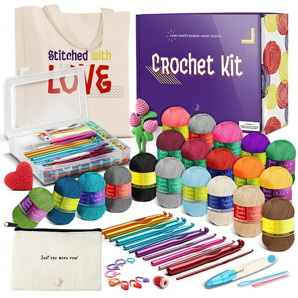 Kit de Crochet de 43 Pcs pour Débutants Adultes et Enfants avec 9 Crochets et 55 Yards de Fil pour Crochet, Sac Fourre-Tout en Toile et Bien Plus