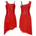 thumbnail image 5 of iiniim Kids Girls Sequins Asymmetrical Sleeveless Camisole Lyrical Dance Dress Ballet 6-16 Red 10, 5 of 7