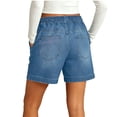 thumbnail image 4 of Hueook Stretch Loung Shorts Casual Shorts Women's Solid Color Elastic Denim-like Double Pocket Shorts Fitness and Casual Leggings Cropped Shorts Blue 2X, 4 of 7