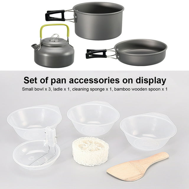 Camping Cookware Kit Kitchen Tableware with Folding Handle Camping Cooking Mess Kit Hiking Picnic Traveling Fishing Backpacking Cooking Supplies Orange
