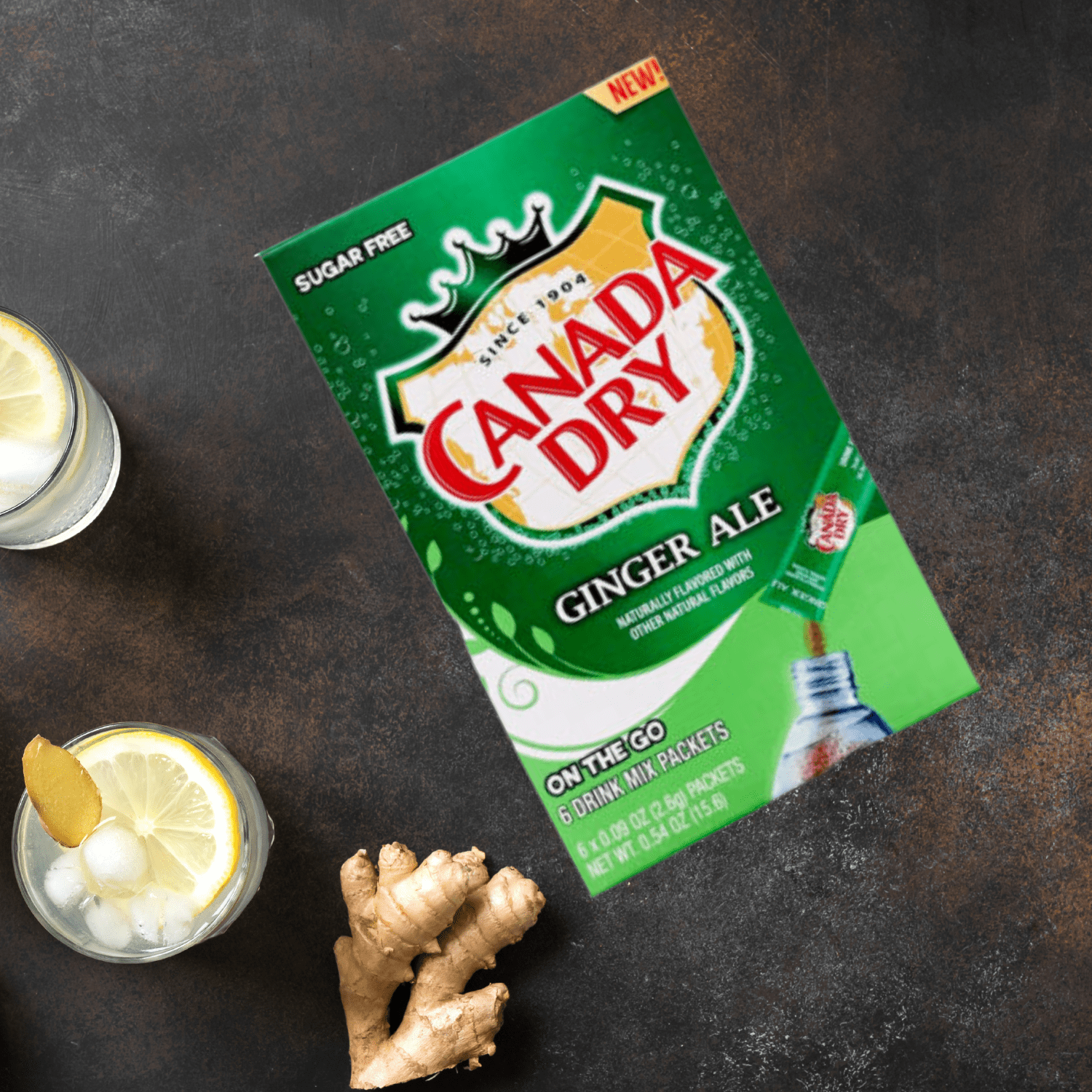 Canada Dry Original Ginger Ale Singles To Go Powdered Drink Mix Sugar-Free Caffeine-free Non-carbonated Water Enhancer Powder Sticks Beverage 6 Sachet Each, Pack of 2