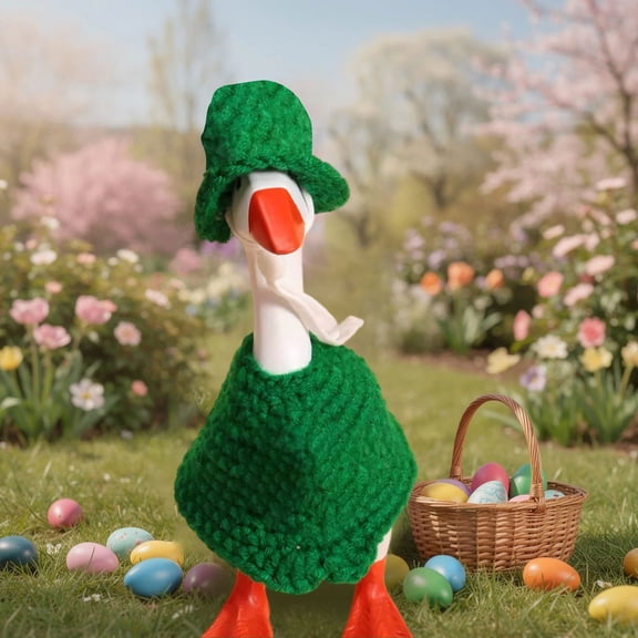 7 Inch Easter Desk Goose Outfits,Valentine's Day Goose Outfit,Desktop Goose Costume,Heart Porch Goose-Clothes Fits,Cute Geese Decor Accessories,Green