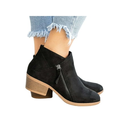 

Ymiytan Ladies Anti-Slip Short Boot Office Fashion Round Toe Ankle Boots Work Bootie Black 5