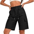 thumbnail image 4 of Oiangi Women's Cargo Shorts Elastic Waist Drawstring Hiking Shorts Straight Leg Basic Knee Shorts with Multi-Pocket Black S, 4 of 7