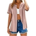 thumbnail image 7 of Summer Saving Clearance Womens Tshirts, Xunlbb Women's Casual Breasted Cardigan Shirt Short Sleeved(Pink,M), 7 of 7