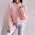 thumbnail image 2 of Lovskoo 2024 Sweaters for Women Long Sleeve Solid Casual Sweater Round Neck Warm Tight Pullover Pink, 2 of 6