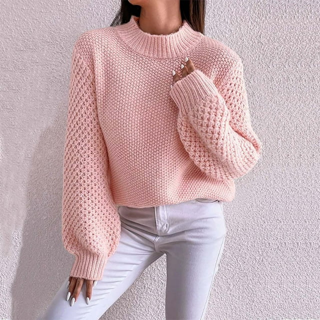 Dvkptbk Chandails pour Femmes Chandail Décontracté Uni Col Rond Chaud Serré Vêtements en Liquidation