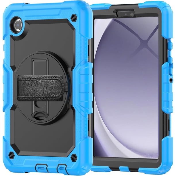 Funda para Samsung Galaxy Tab A9 8.7'' 2023 (SM-X110/X115/X117), Funda Protectora Resistente a Golpes con Protector de Pantalla, Soporte Giratorio de 360°, Correa para Mano/Hombro y Soporte para