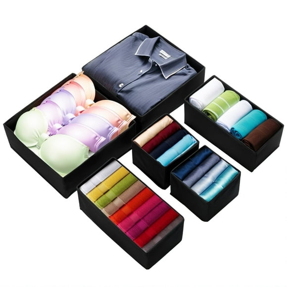 PinkSheep Organizador de Cajones para Cómoda Plegable, Divisores de Contenedores de Almacenamiento para Ropa Interior, Sujetador, Paquete de 6, Negro