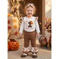 thumbnail image 3 of RUINIXCW Newborn Baby Girl My First Thanksgiving Outfits Infant Baby Girls Fall Winter Clothes Cute Turcky Printed Long Sleeve Romper and Flared Pants Headband Set, 3 of 9