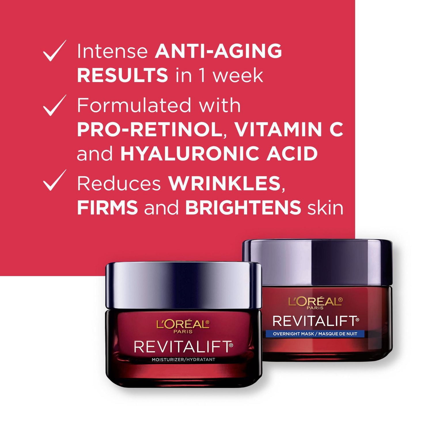 Crème de Jour & Crème de Nuit Anti-Âge avec Pro-Rétinol, Vitamine C et Acide Hyaluronique, 1 Kit | Revitalift Triple Power LZR Crème Jour et Nuit, 2x50mL