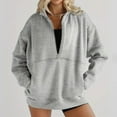 thumbnail image 3 of qucoqpe Women's Athletic Collar Half-Zip Pullover Sweatshirts Casual Long Sleeve Pocket Sweatshirt for Gym Running Daily Wear Gray 2XL, 3 of 5