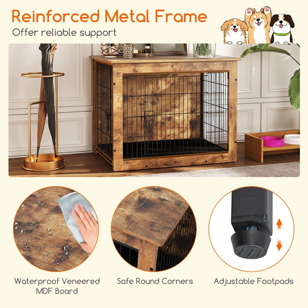 Yardi Yarda Dog Crate Furniture with Cushion and Double Doors for Small/Medium Dogs-33 Inches