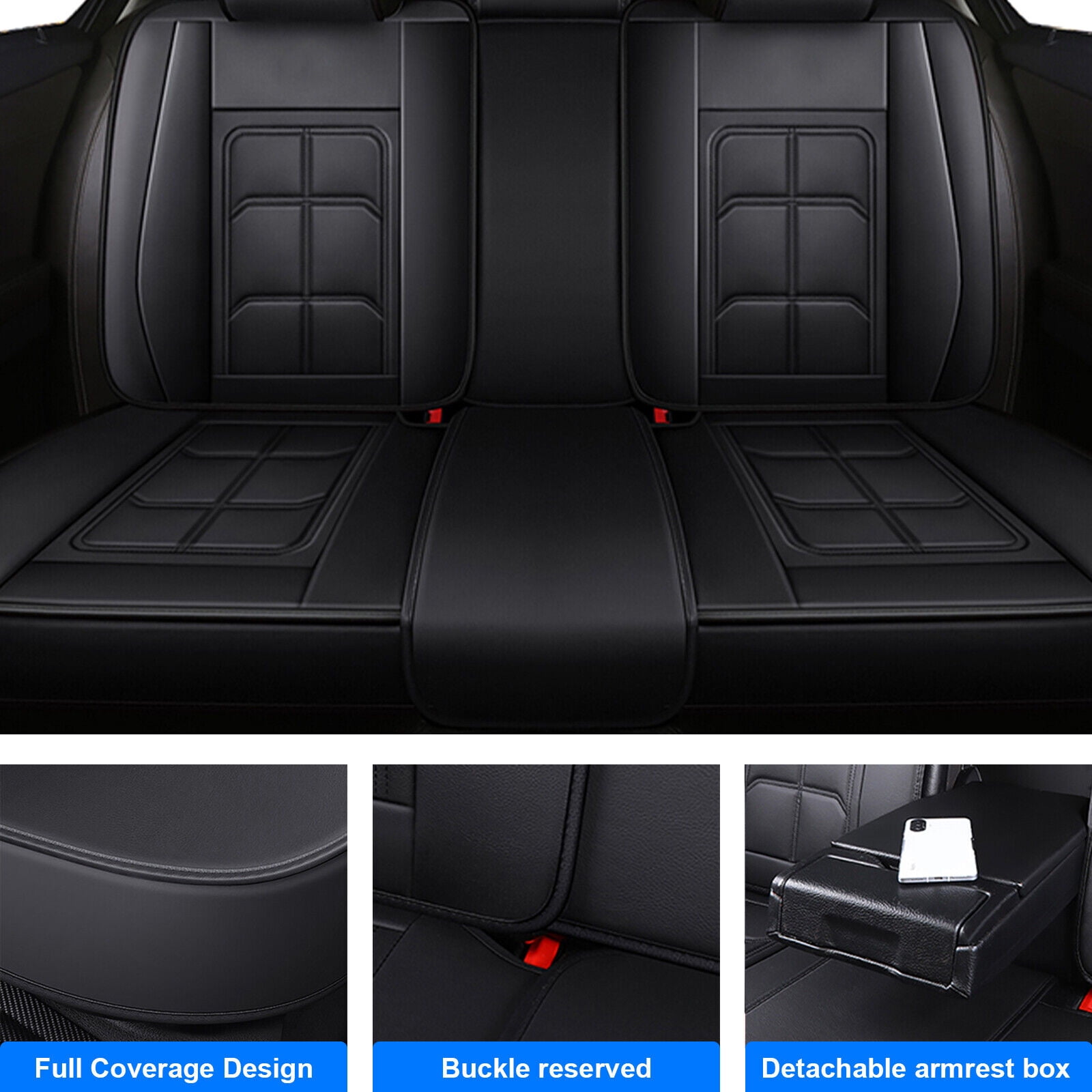 For 2010-2024 For Lexus RX300,RX330,RX350 Car Seat Covers,5-Seat PU Leather Cushion Protector, Full Set Front Back Seat Cover with 2 Pillows for RX350L,RX400h,RX450h,RX450hl Black&Red Line
