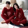 thumbnail image 3 of Pijama de terciopelo coral para parejas, para otoño e invierno, para mujer, rojo, para celebrar el matrimonio, para estudiantes, para el hogar, 3 of 4