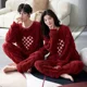 thumbnail image 3 of Pijama de terciopelo coral para parejas, para otoño e invierno, para mujer, rojo, para celebrar el matrimonio, para estudiantes, para el hogar, 3 of 4