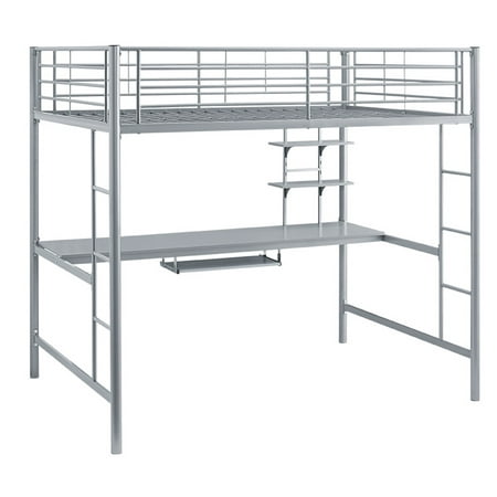 Manor Park Metal Full Size Loft Bed with Workstation - Silver