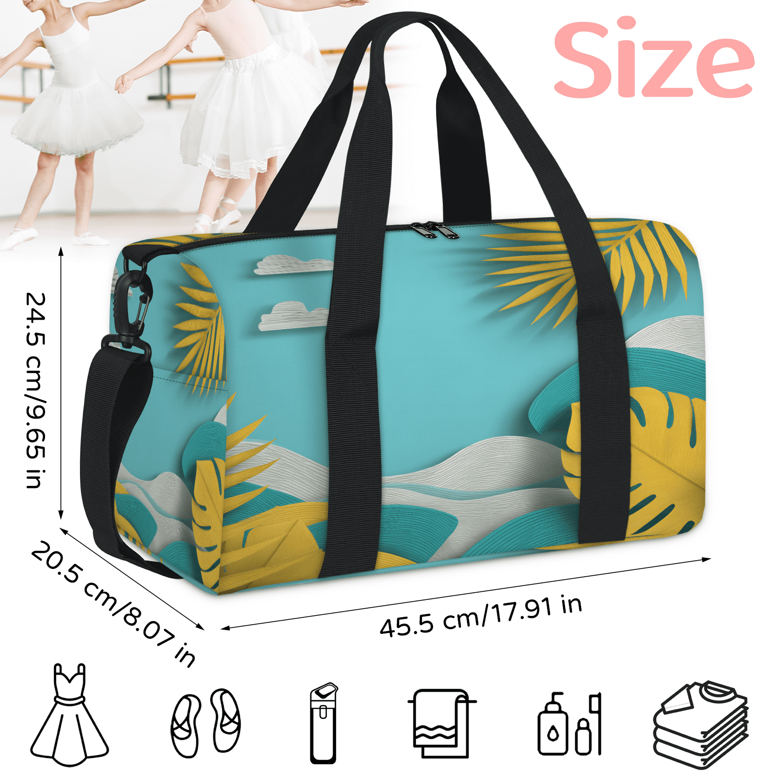 Herdesigns Tropical Beach Gym Bag for Women, Duffle Bag for Travel Sport, Sea Palm Tree Lightweight Waterproof Carry on Weekender Dance Yoga Workout Bags