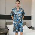 thumbnail image 4 of Aisomnus Men's Silk Pajama Set | Silky Satin | Short Sleeve Top and Shorts | Button nightwear Set-M, 4 of 8