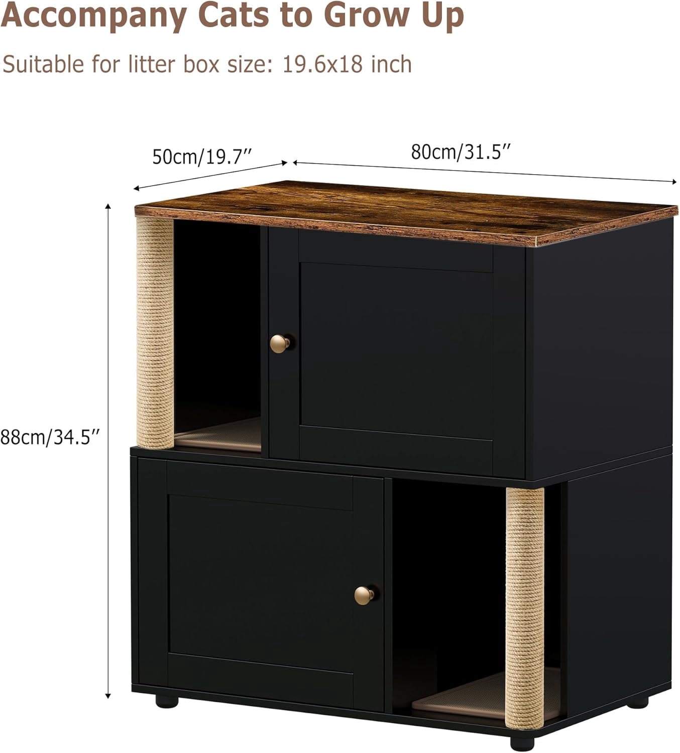 OUTGOODS Double Cat Litter Box Enclosure Furniture, Engineered Wood, Natural Finish