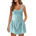 thumbnail image 2 of vigerkar Women's Square Neck Ruffle Hem Mini Dress Ruched Waist Short Party Dresses Light Blue, M, 2 of 9
