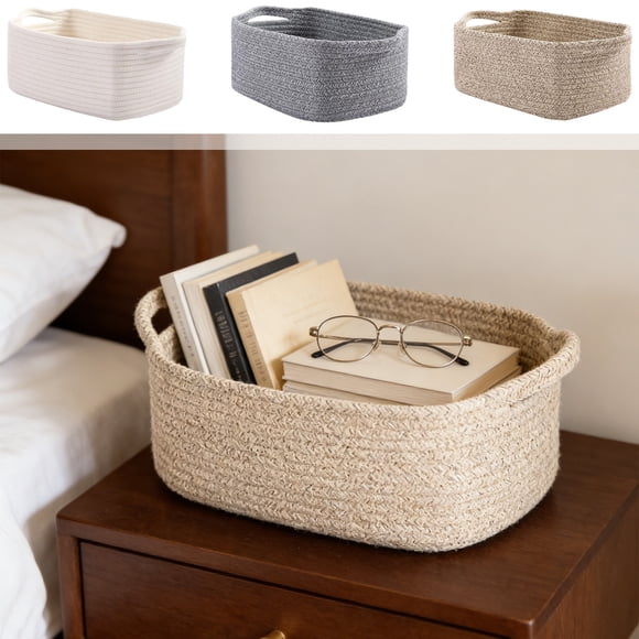 Sentmoon Storage Baskets Baskets for Shelves Large Basket 2.7GAL Rope Baskets for Storage Nursery Storage Basket Rectangle Storage Basket with Handles Gray