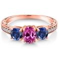 thumbnail image 3 of Gem Stone King 2.22 Ct Pink Created Sapphire Blue Created Sapphire 18K Rose Gold Plated Silver Ring (Size 7), 3 of 6