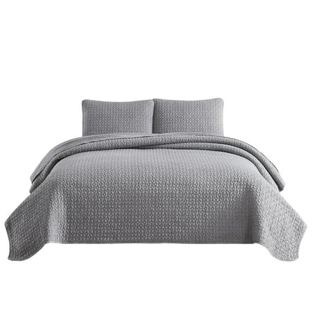 Cozy Soft Bedding Cozy Beddings 3 piece Eli Coverlet Set, Garment-Dyed bed Cover Set, Vintage Style, Soft Microfiber w/Polyester Filling Bedspread | Light Grey ()
