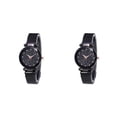 thumbnail image 3 of Qarigey Reloj de cuarzo con esfera de estrella Reloj de de metal de cuarzo analógico casual clásico para mujer con correa de acero negro 2piezas, 3 of 6