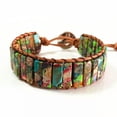 thumbnail image 2 of GRACEARA Retro Leather Boho Stone Green Sea Sediment Jasper Woven Bohemian Bracelet, 2 of 5