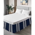 thumbnail image 4 of Geometric Stripes Bed Skirt King Size 18" Drop Blue Background Ruffled Wrap Around Bed Skirts Adjustable Elastic Bedskirt Dust Ruffle for King Size Bed, 4 of 7