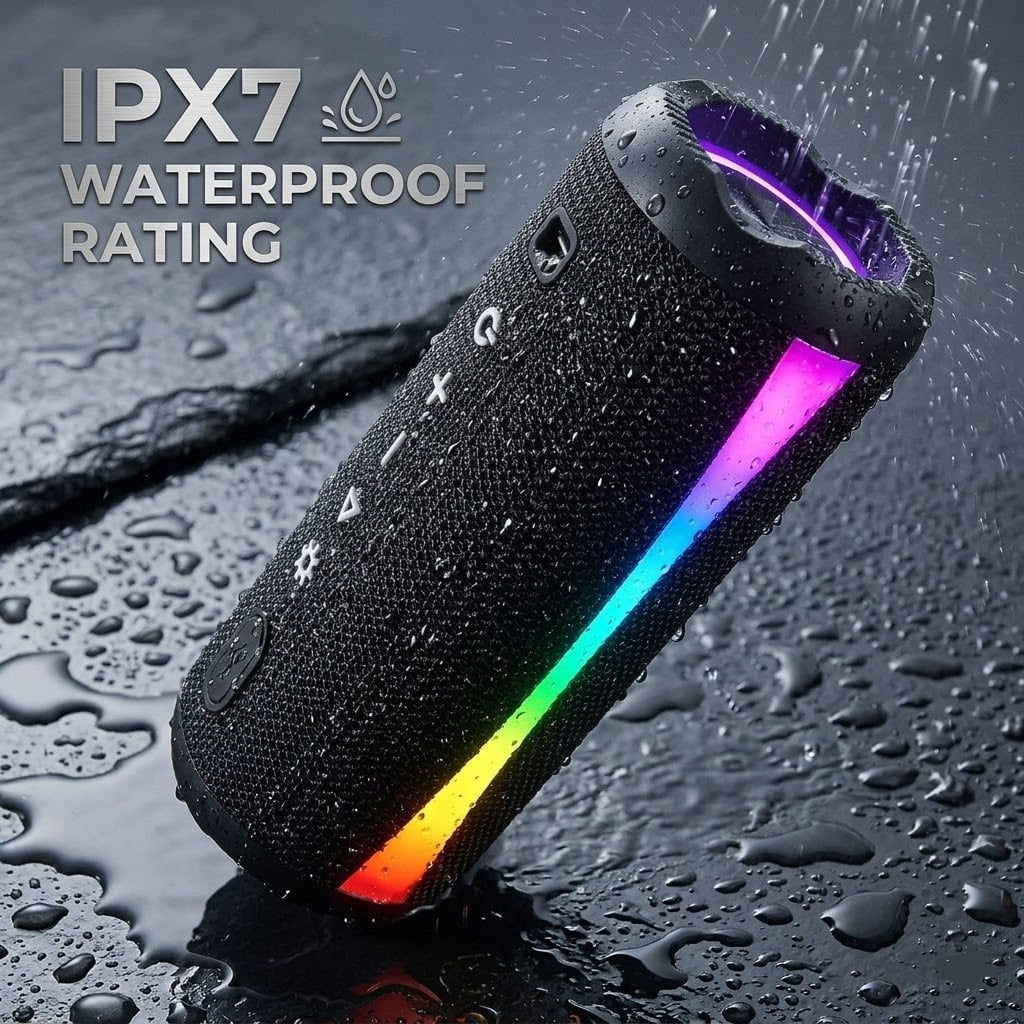 Portable Bluetooth Speaker, Bluetooth 5.4 Wireless Speaker, IPX7 Waterproof, 30W Loud Deep Bass with 20H Palytime, 7 Color RGB Lights, TWS Pairing for Home/Party/Outdoor, Gift