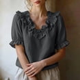thumbnail image 5 of cocolona Summer Puff Sleeve Tops for Women Ruffle V Neck Loose Shirts Dressy Casual Solid Color Blouses, 5 of 7